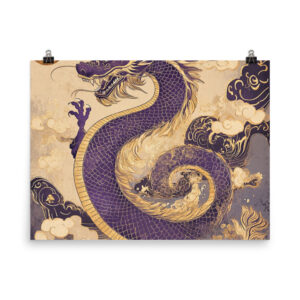 Chinese Dragon Golden Power Art Poster